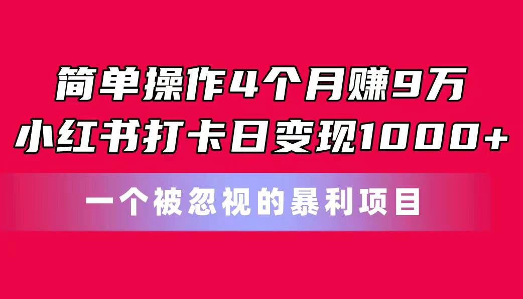 简单操作4个月赚9万！小红书打卡日变现1000+！一个被忽视的暴力项目-金点子优创