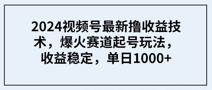 2024视频号最新撸收益技术，爆火赛道起号玩法，收益稳定，单日1000+-金点子优创