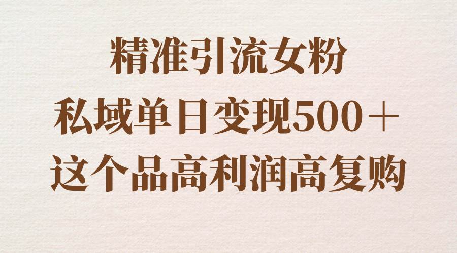 精准引流女粉，私域单日变现500＋，高利润高复购，保姆级实操教程分享-金点子优创