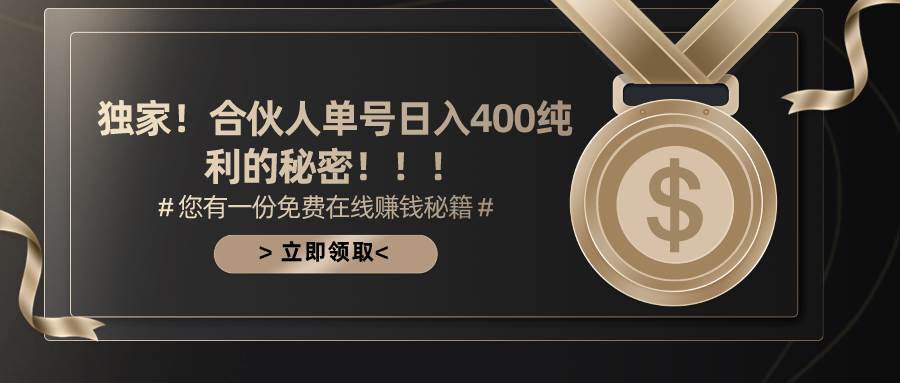 合伙人广告撸金最新玩法，每天单号400纯利-金点子优创