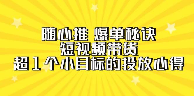 随心推 爆单秘诀，短视频带货-超1个小目标的投放心得（7节视频课）-金点子优创