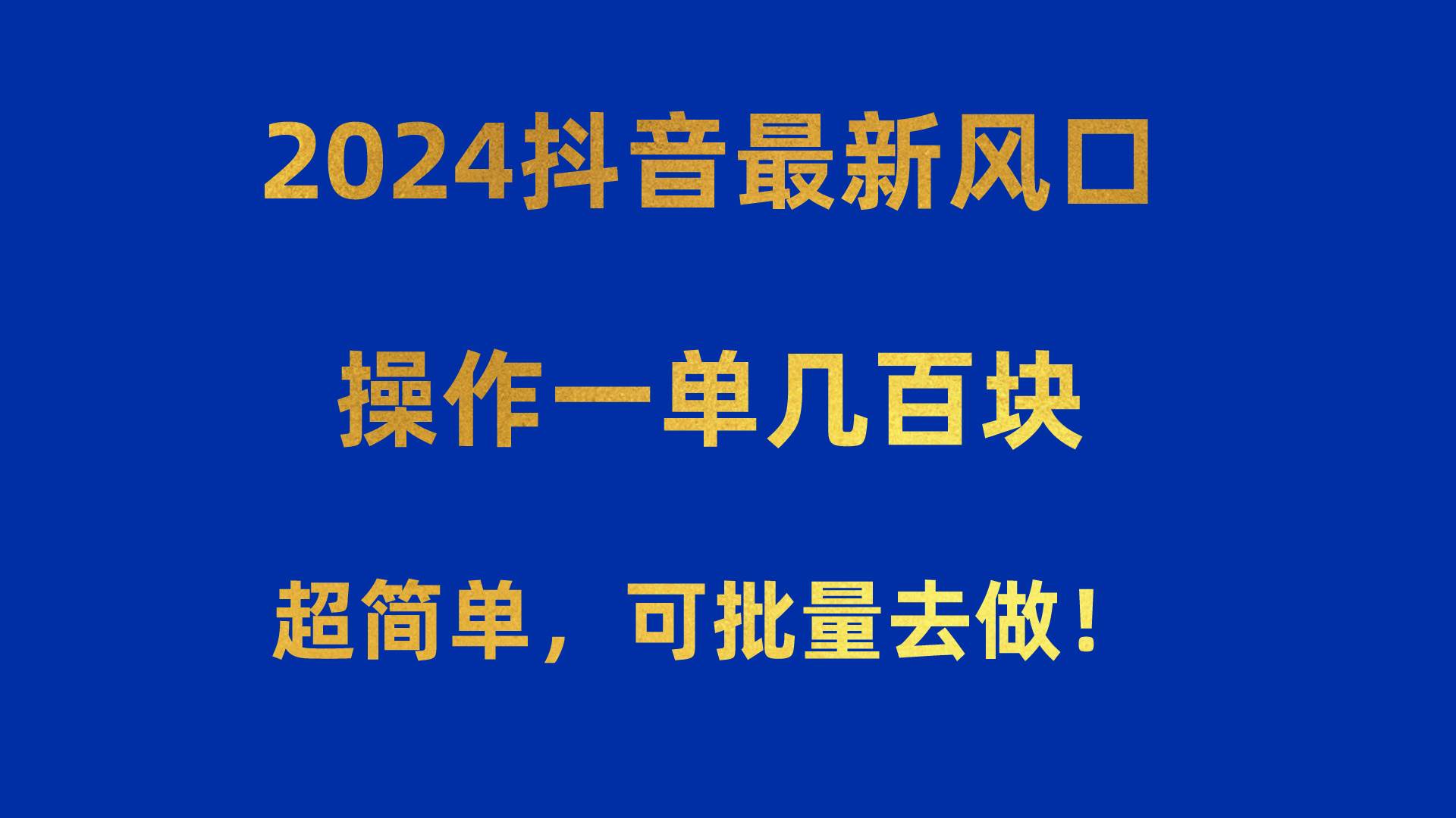 2024抖音最新风口!操作一单几百块!超简单,可批量去做!!!-金点子优创