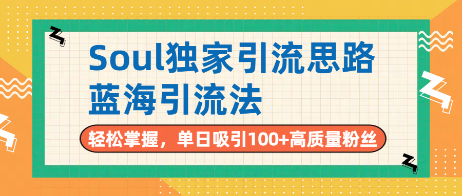 Soul独家引流思路，单日吸引100+高质量粉丝，蓝海引流法，轻松掌握-金点子优创