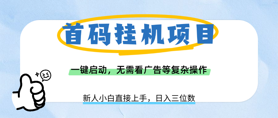 首码挂机项目，一键启动，无需看广告等复杂操作，新手小白日入三位数-金点子优创