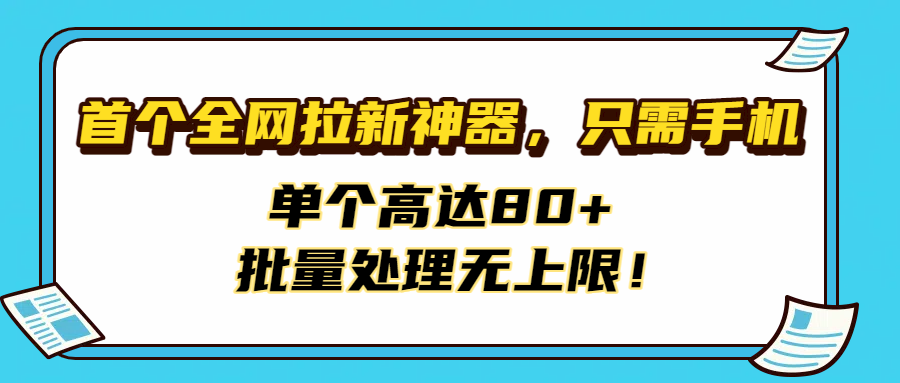 首个全网拉新神器，只需手机，单个高达80+，批量处理无上限！-金点子优创