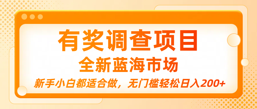 有奖调查项目，全新蓝海市场，新手小白都适合做，无门槛轻松日入200+-金点子优创