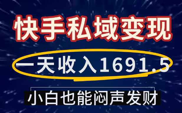 一天收入1691.5，快手私域变现，小白也能闷声发财-金点子优创