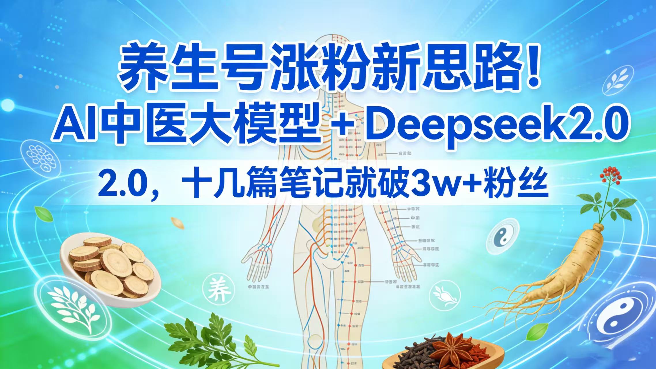 养生号涨粉新思路！AI 中医大模型 + Deepseek 2.0，十几篇笔记就破 3w + 粉丝-金点子优创