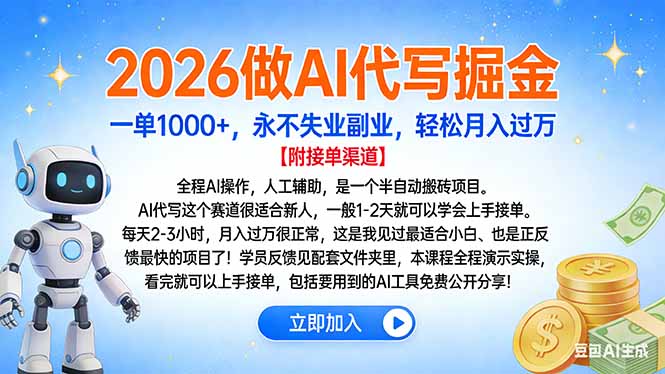 2026做AI代写掘金，一单1000+，永不失业副业，轻松月入过万-金点子优创
