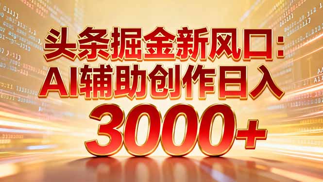 头条掘金新风口：AI辅助创作日入3000+，矩阵玩法当天启动隔天见效-金点子优创